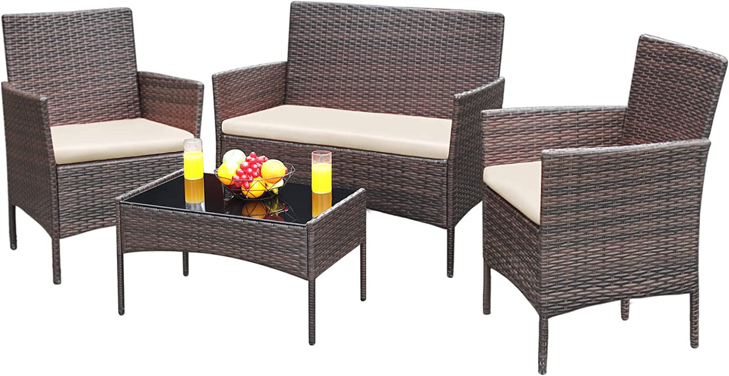 4 Piece Wicker Outdoor Furniture Set 