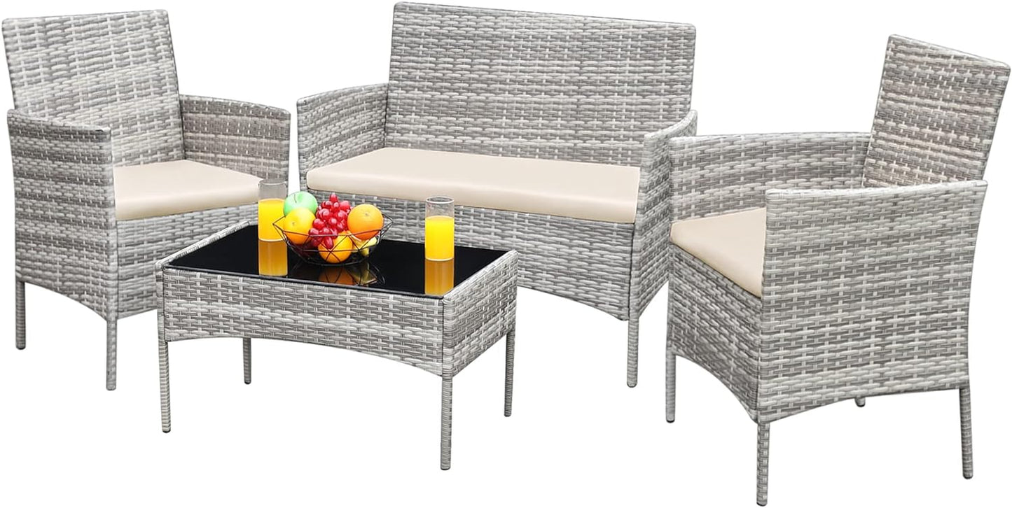 4 Piece Wicker Outdoor Furniture Set 