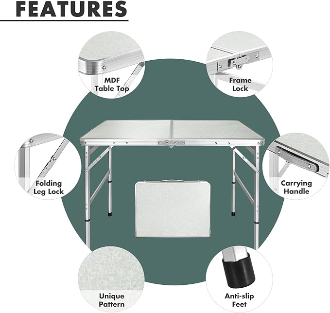  Portable Lightweight 3 Ft. Folding Camp Table 