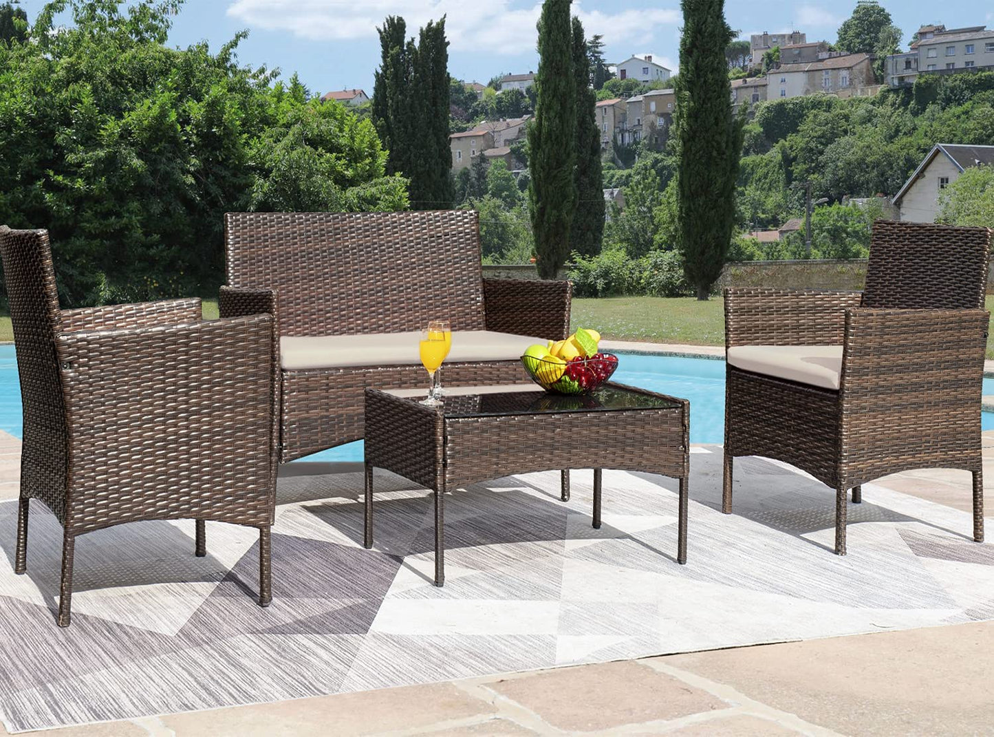 4 Piece Wicker Outdoor Furniture Set 