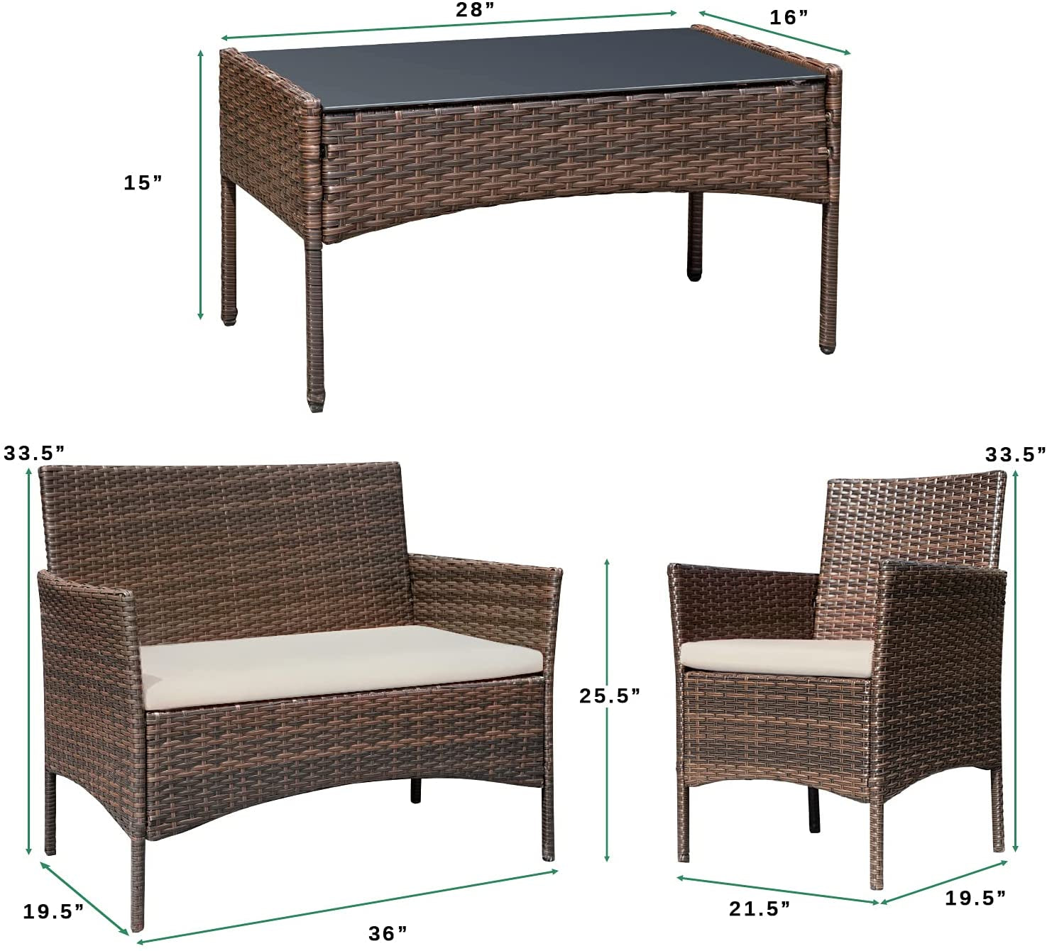 4 Piece Wicker Outdoor Furniture Set 