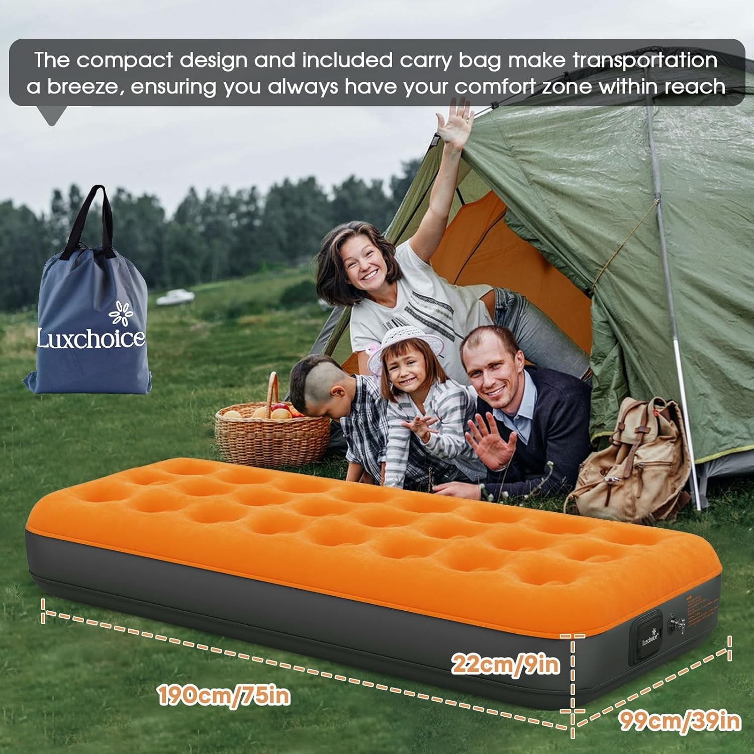 Twin Air Mattress with Built-In Rechargeable Pump 