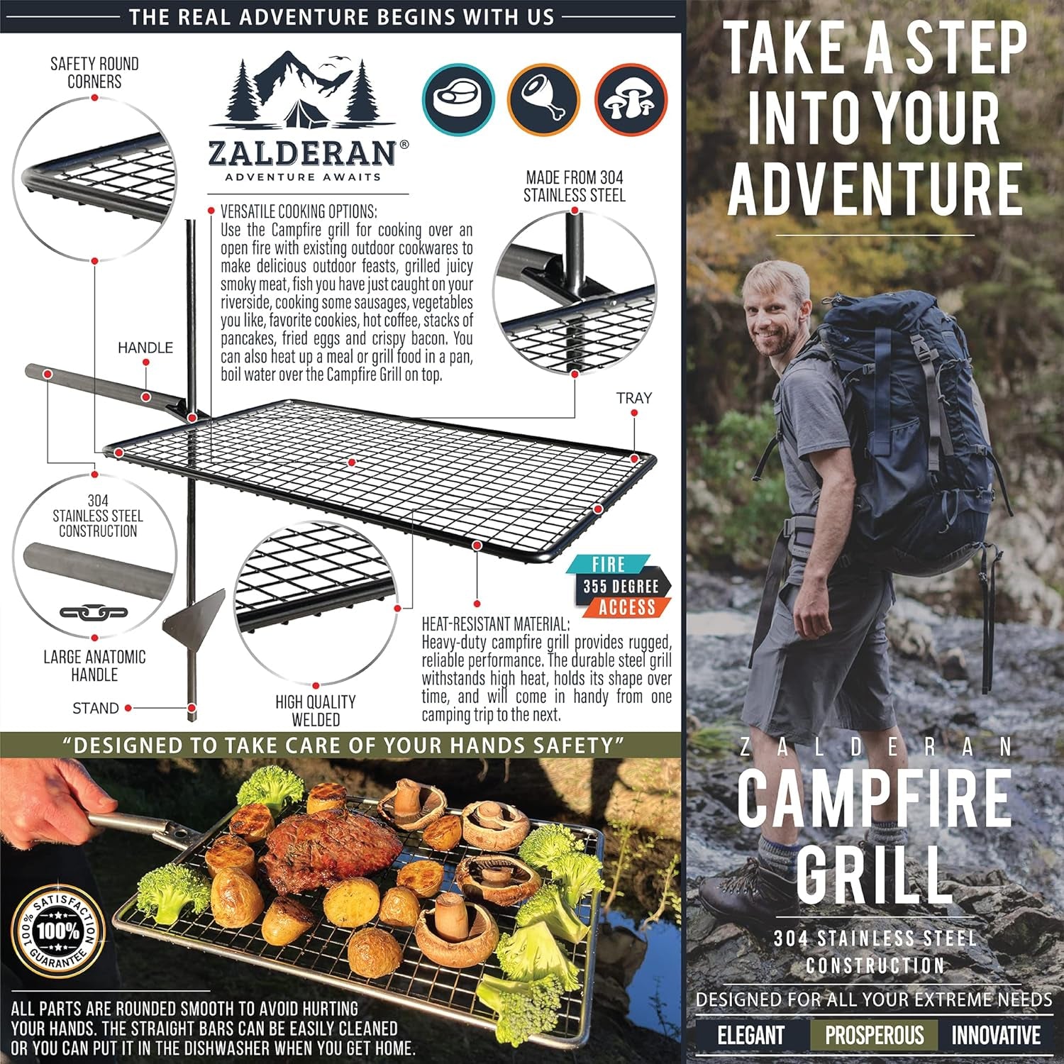 Adjustable Stainless Steel Campfire Grill Grate