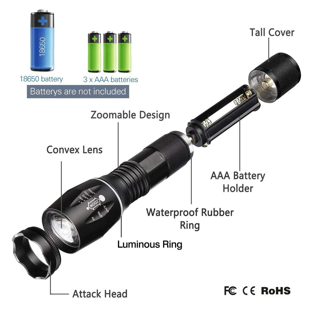 Super-Bright LED Tactical Flashlight, 2 Pack