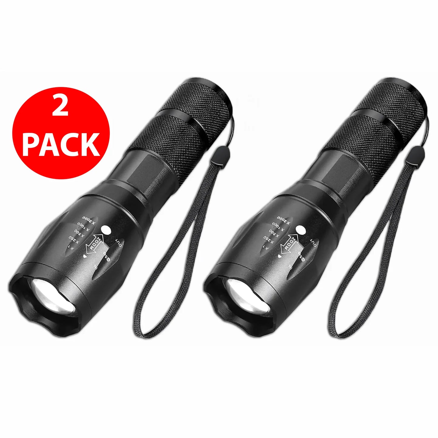 Super-Bright LED Tactical Flashlight, 2 Pack