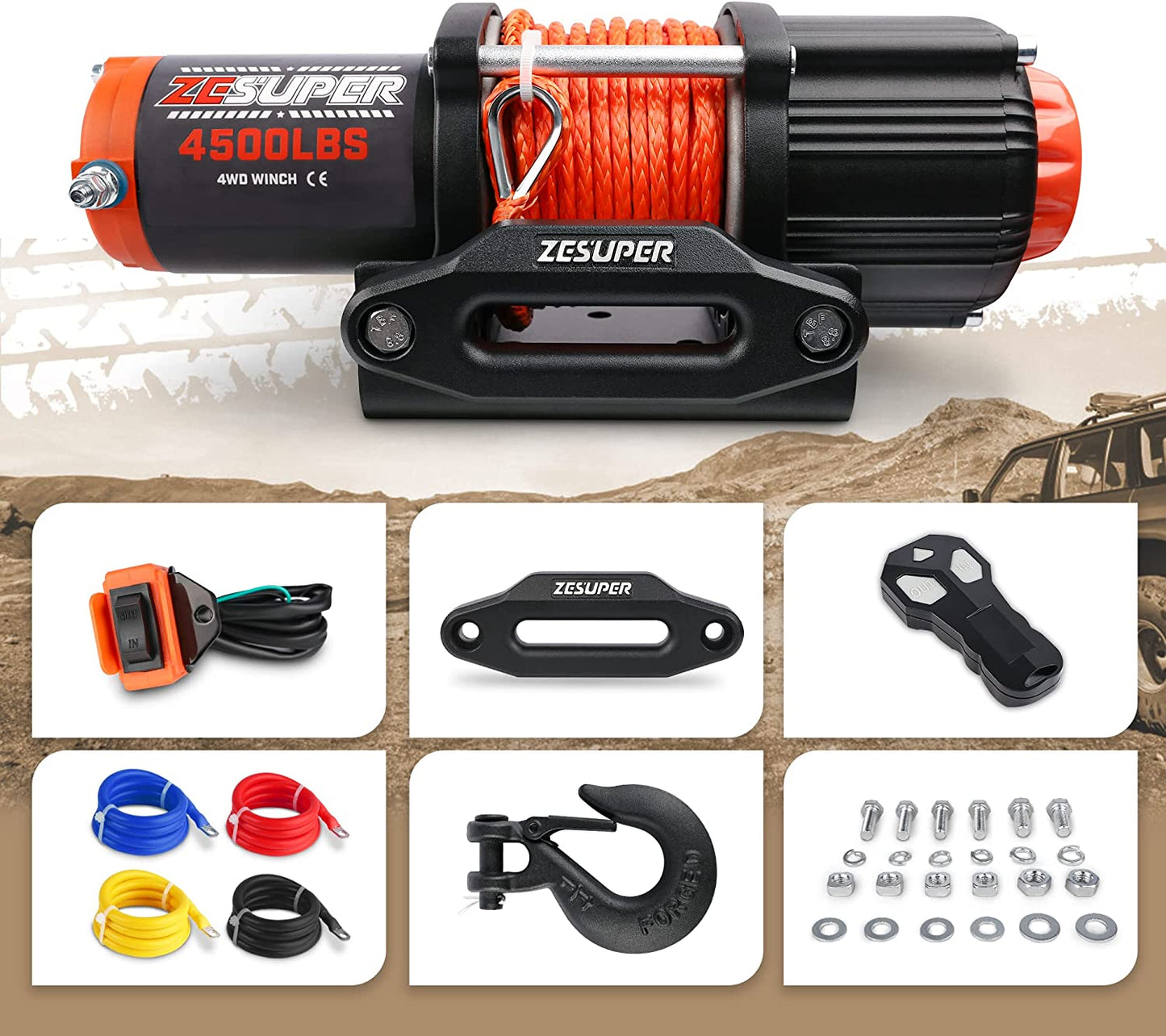 4500 Lb. Waterproof ATV/UTV Winch 